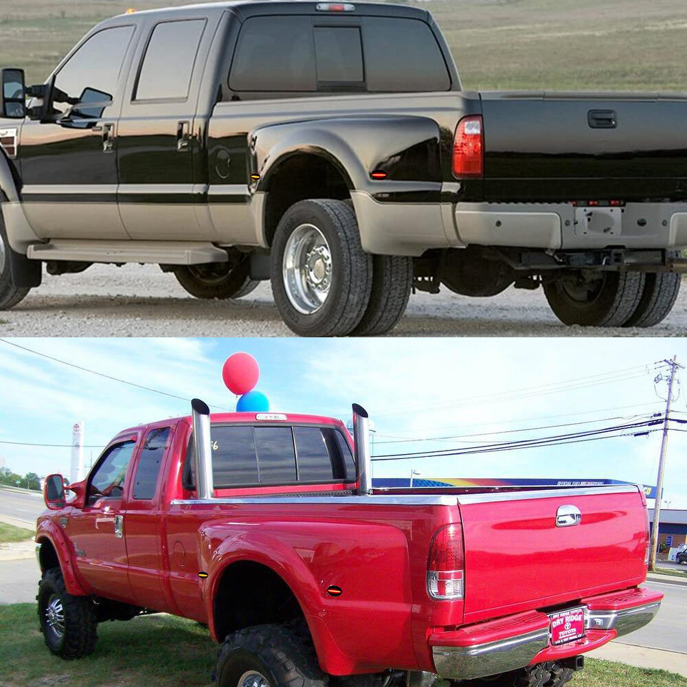 For Ford F350 Superduty Amber/Red LED Fender Bed Side Marker Lights 4pc Smoked