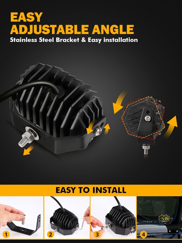 AUXBEAM 4″ LED Pods Light Bar Amber Yellow Fog Lamp Offroad Driving Truck ATV