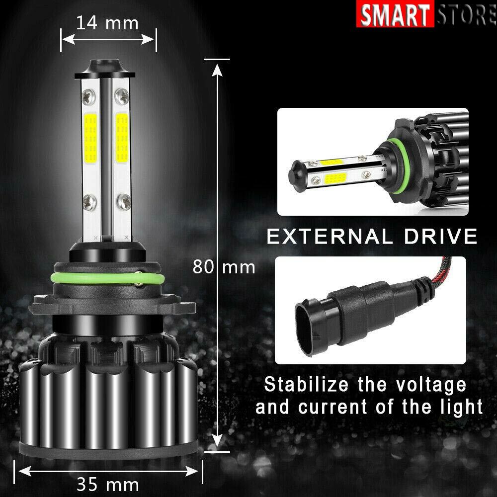 2PCS 4-Sided Headlight 9006 HB4 LED Bulb 2000W 300000LM Low Beam or Fog Light US
