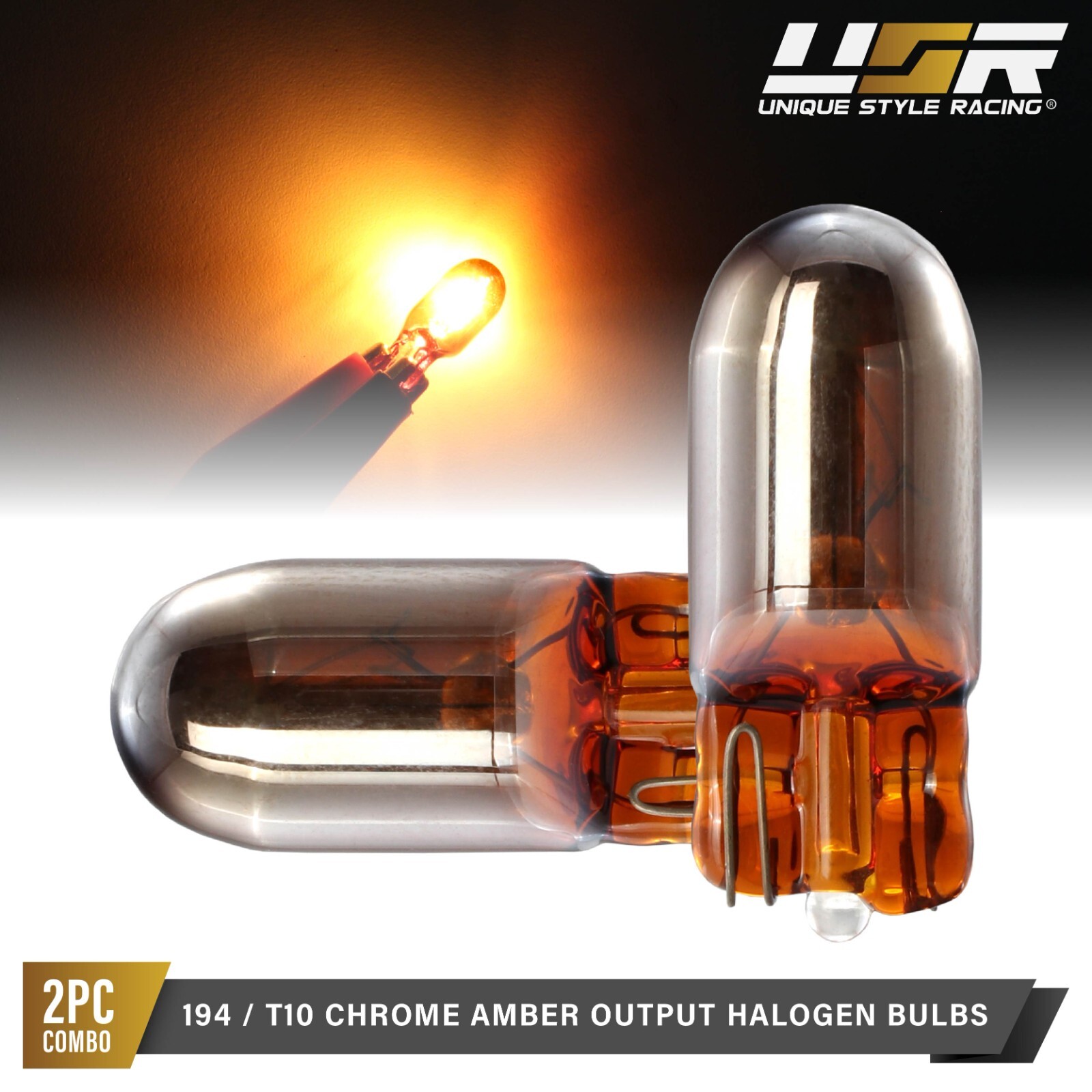 2825 / 168 / 194 / W5W / T10 Stealth Chrome Amber Halogen Bulbs Pair