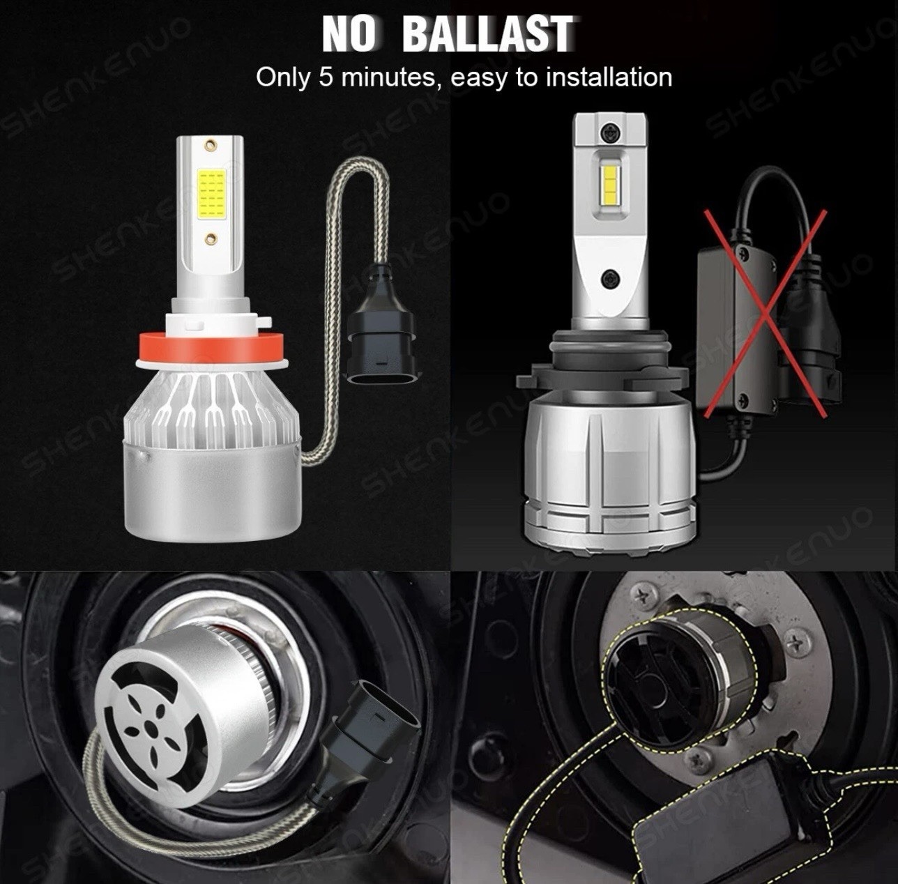 H1 H11 881 White LED Headlight High Low Beam Fog Light 6x Bulbs