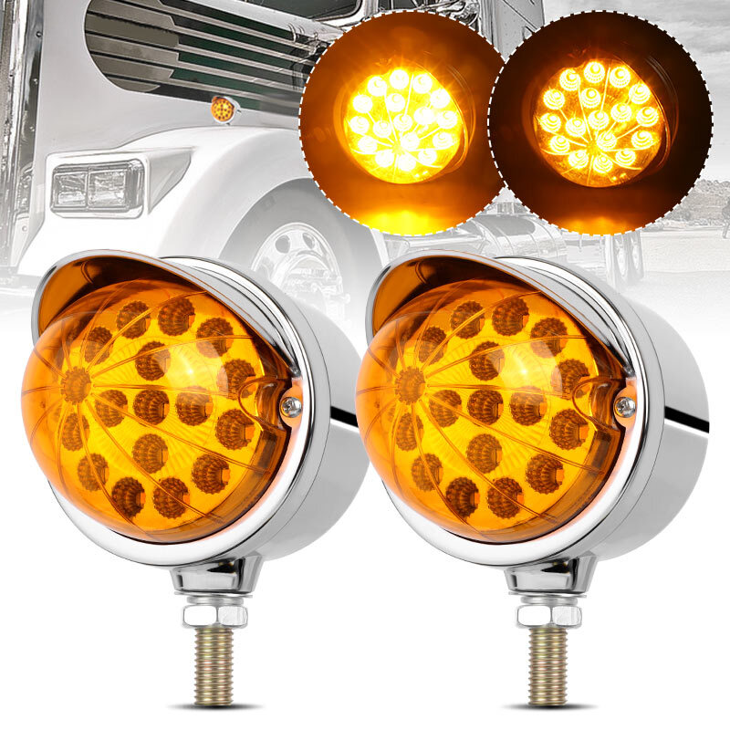 2Pcs Amber 17 LED Single Faced Watermelon Pedestal Lights Chrome Single Stud New