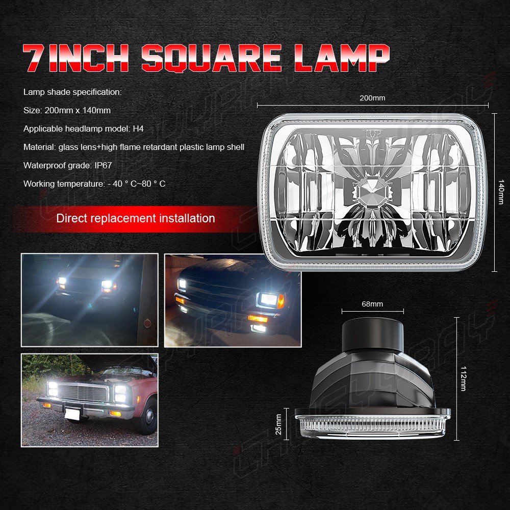 7X6″ 5X7 LED Headlight Hi/Low Beam H6014 for Jeep Cherokee XJ 1984-2001