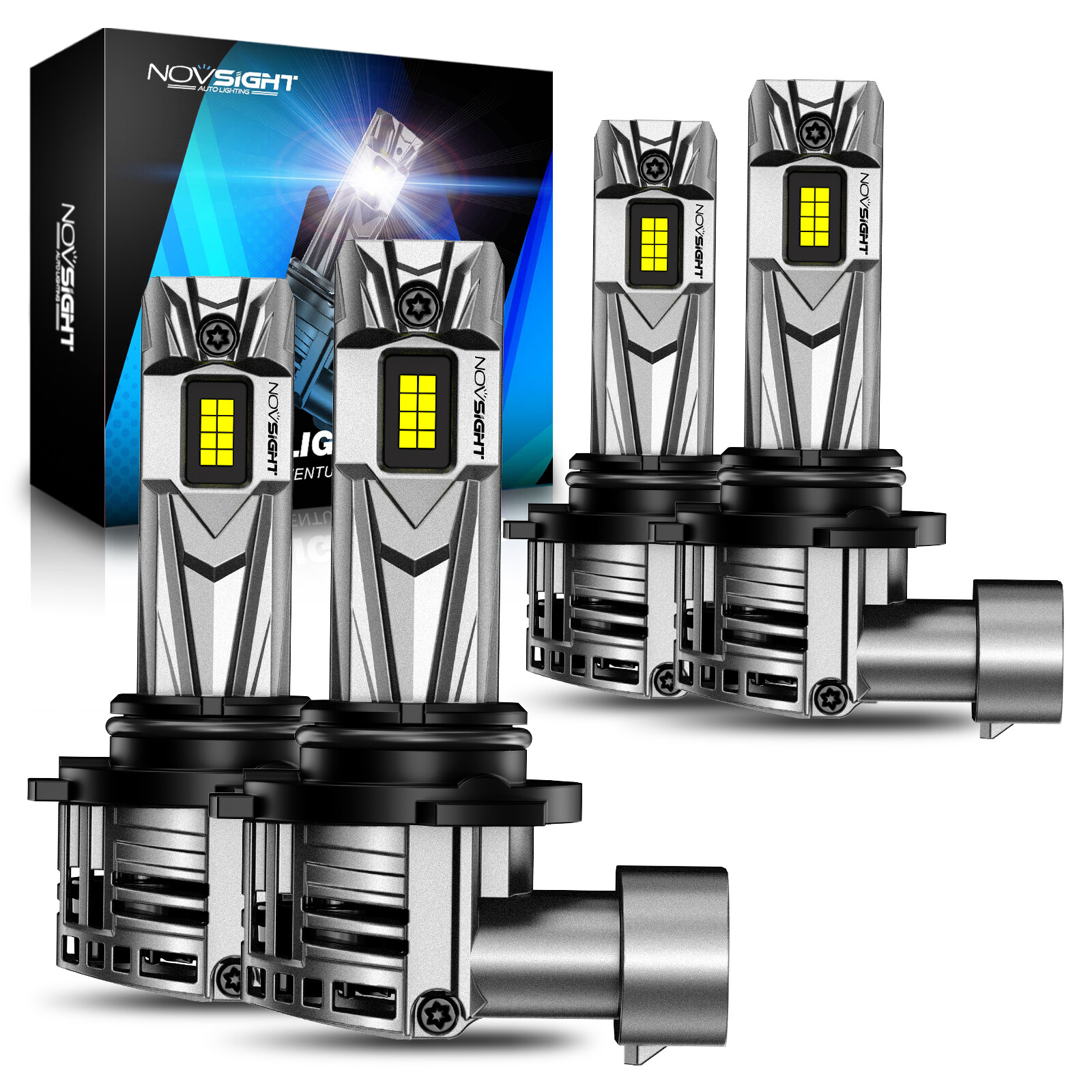 4x NOVSIGHT 9005 9006 HB3 HB4 Combo LED Headlight High Low Beam Bulb Lamps 6500K
