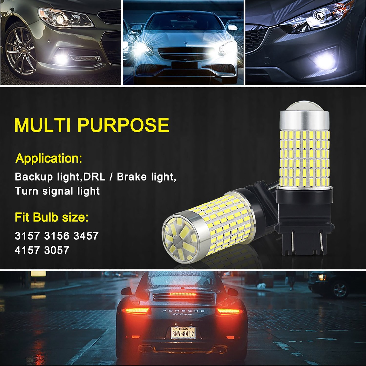 2x 3157 3156 6000K 55W High Power LED Projector Reverse Backup Light Bulb 2800LM