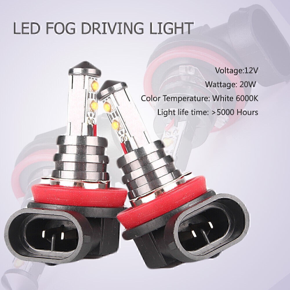 2x 20W H11 Car LED Front Fog Light Headlight White 6000k Daytime Running Light