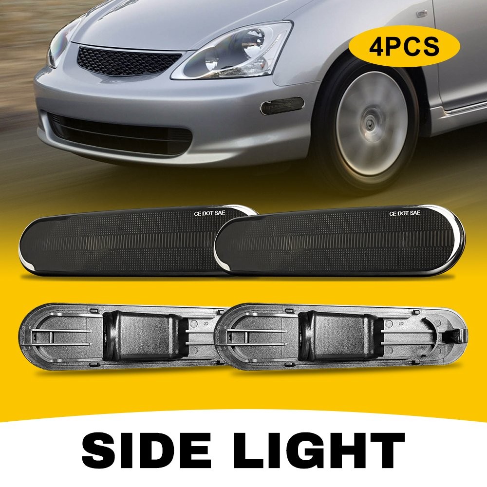 4X Front+Rear Side Marker Lights for 2002-2005 Honda Civic Si/ SiR EP3 Hatchback