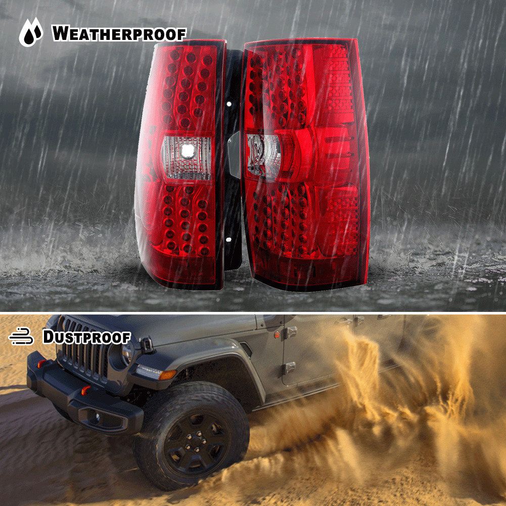 For 2007-2014 Chevy Suburban Tahoe LED Tail Lights Chrome Red Rear Brake Lamps