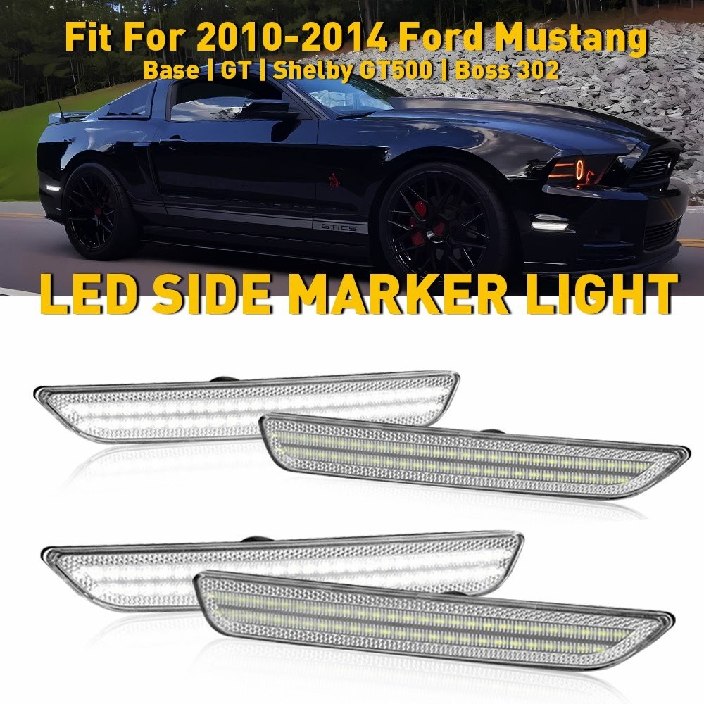 For 2010-14 Ford Mustang LED White Side Marker Light Clear Lens Front Rear 4pcs