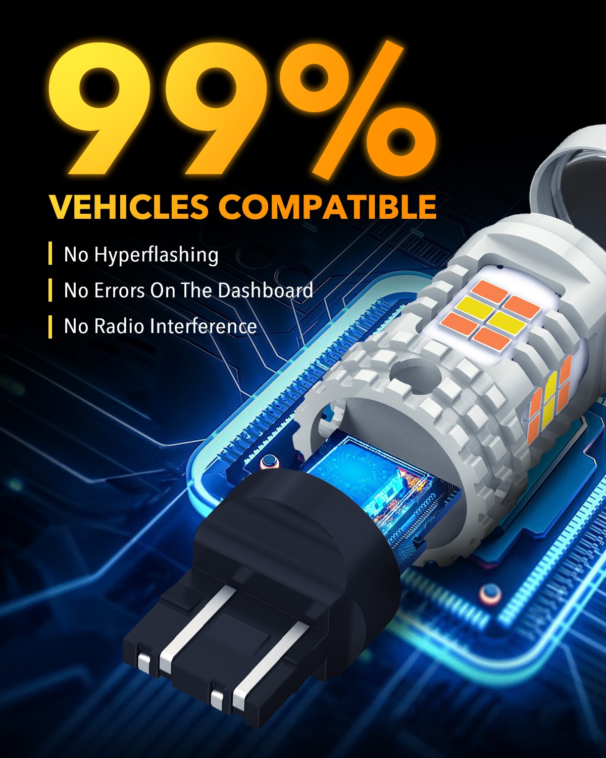 7440 7443 LED Bulb Daytime Running Turn Signal Light CANBUS White & Amber Yellow