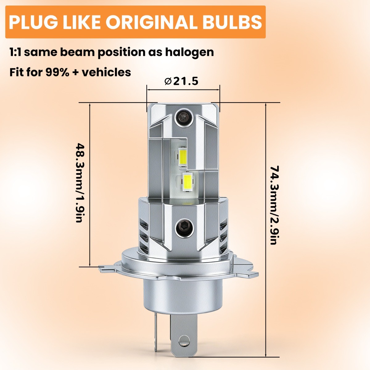 2Pcs H4 9003 Super White LED Headlight Bulbs High Low Beam Combo 80000LM New
