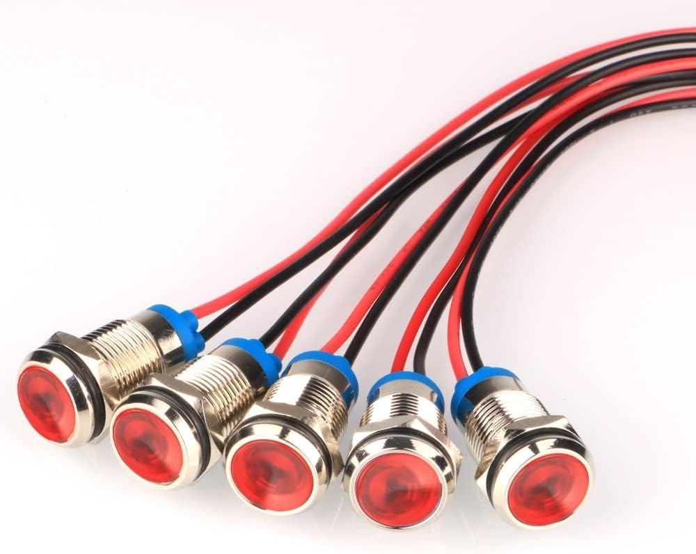 5pcs Waterproof Red LED Indicator Lights – AC/DC 12-24V for Safety & Durability