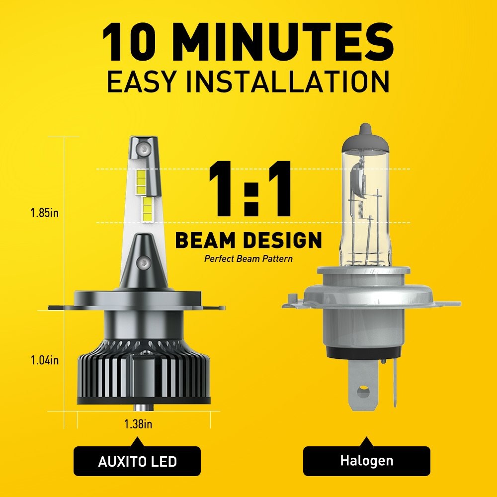 AUXITO 2X H4/9003/HB2 LED Bulbs M6 Series Dual Hi/Low Xenon White 6500K 32000LM