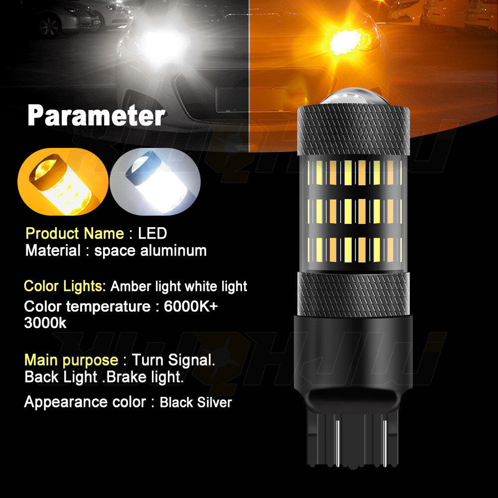 7443 7444 Switchback LED Turn Signal Parking DRL Light Bulbs Dual Color Pair