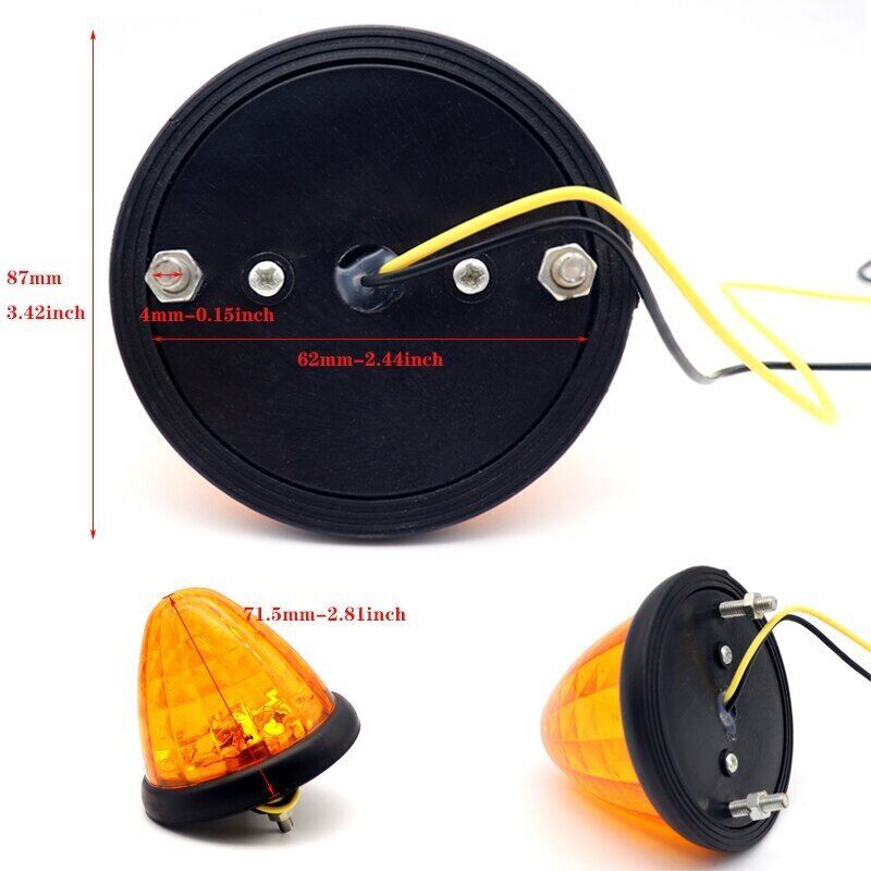 4pcs Amber Round LED Side Marker Beehive Cone Lights for Peterbilt Truck Trailer