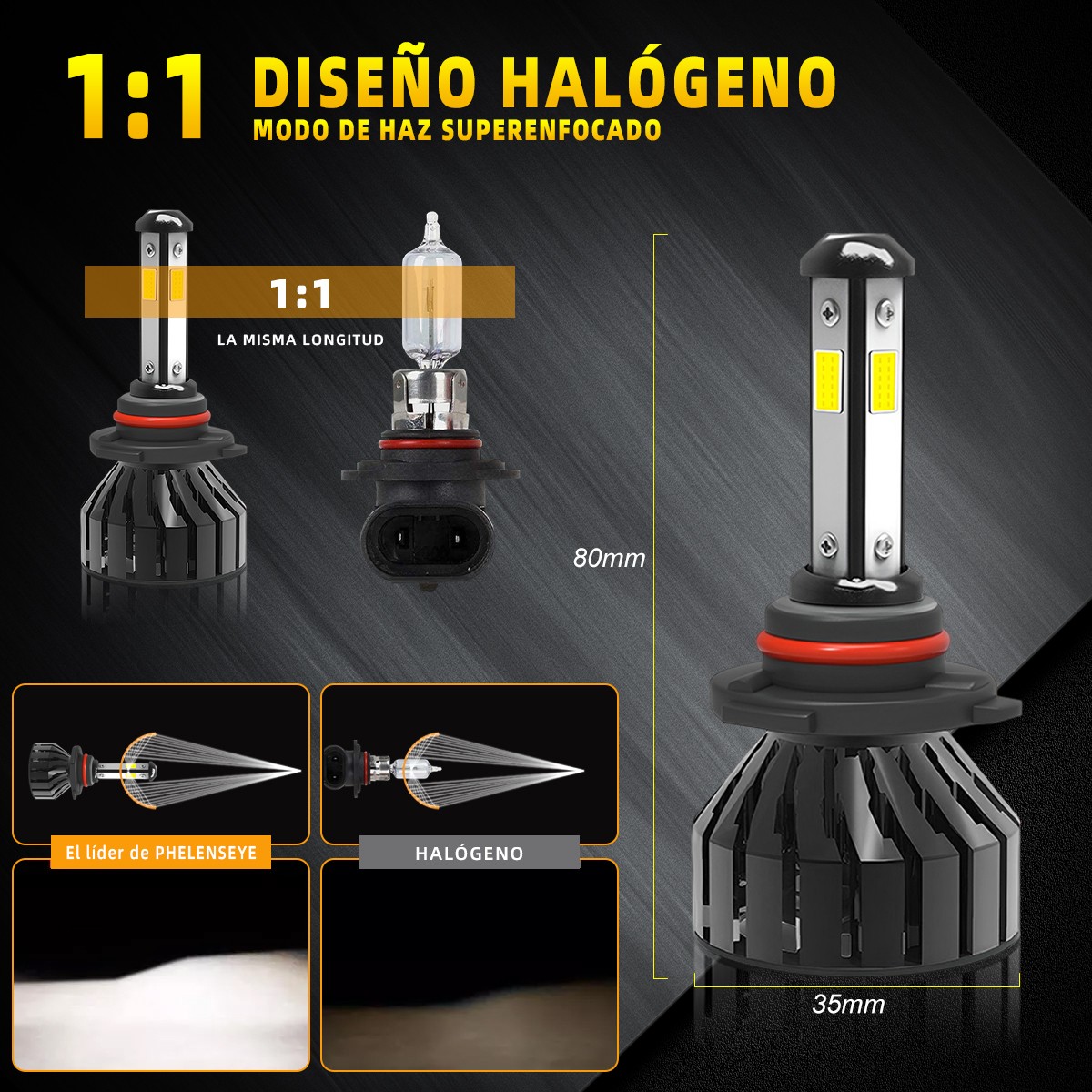 9005 HB3 4-SIDES LED Combo 6000K Clear Cool White Headlight High Low Beam Bulbs