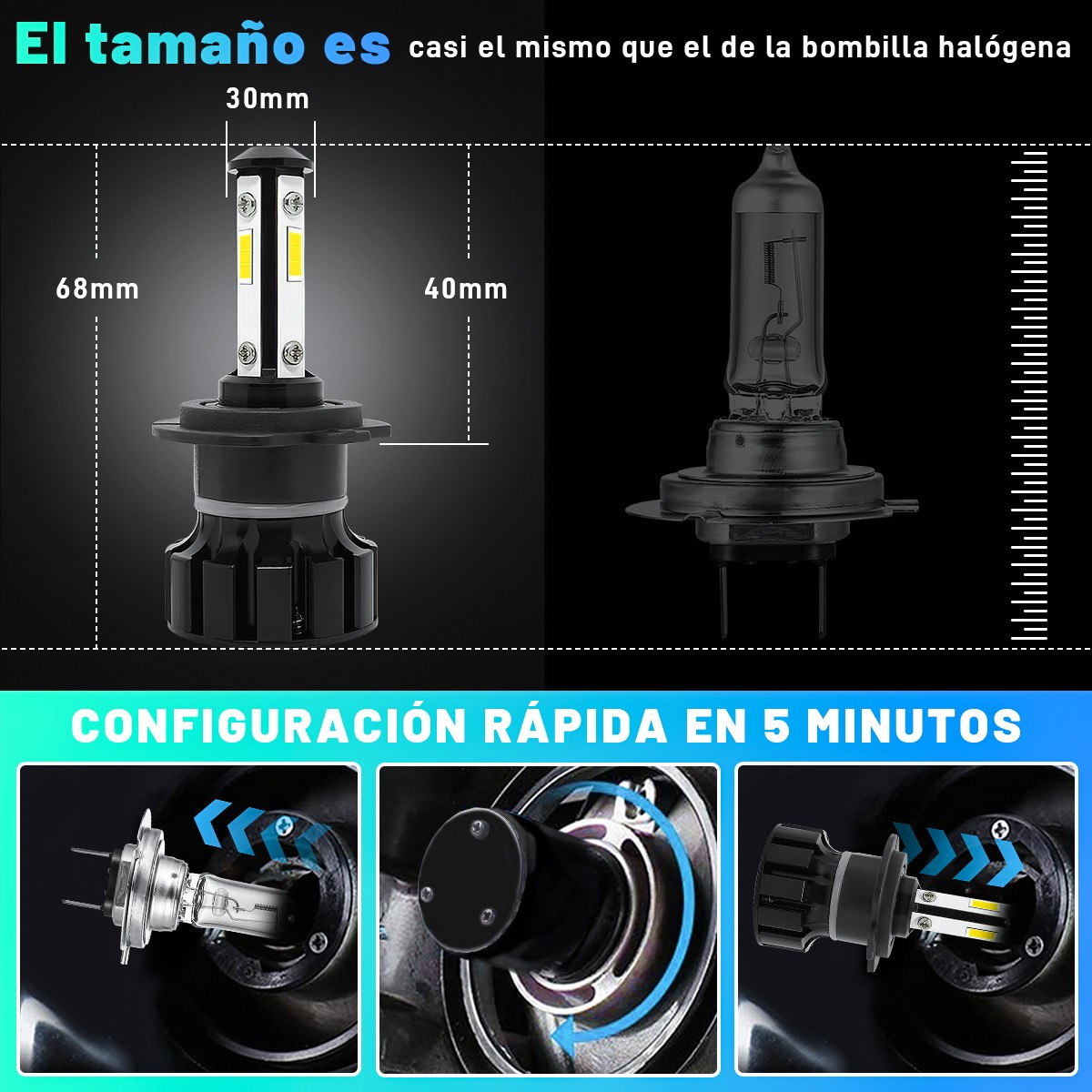 H7 LED Headlight Bulb Kit High or Low Beam 6500K Super White 40000LM Lights US