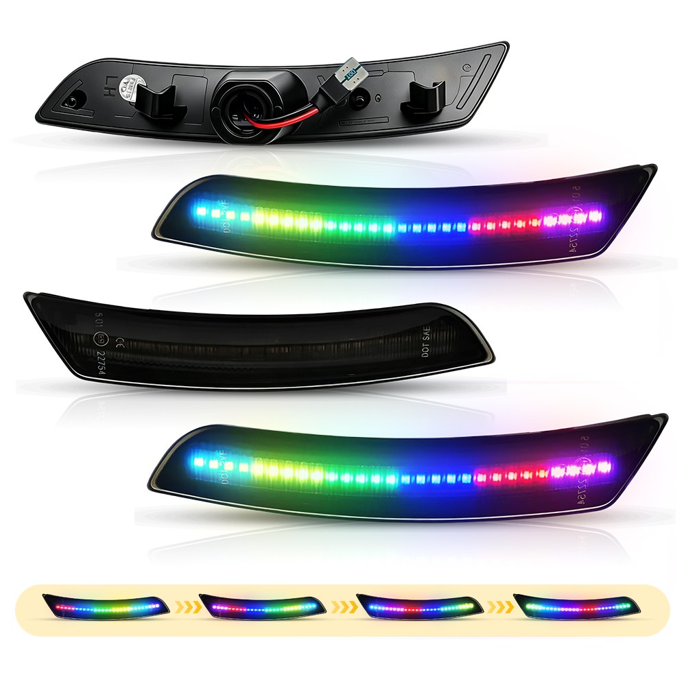 20896549 Fit 16-23 Chevy Camaro Smoked LED Side Marker Colorful Flowing Light 4X