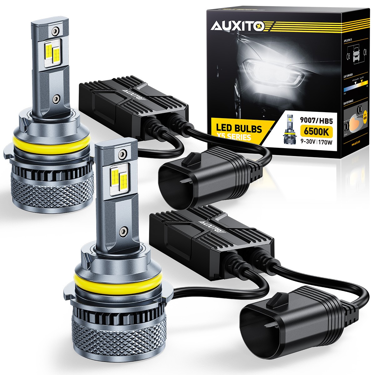 2PCS AUXITO 9007 HB5 LED Headlight Bulb Hi Low Beam 6500K White Canbus X5-Series