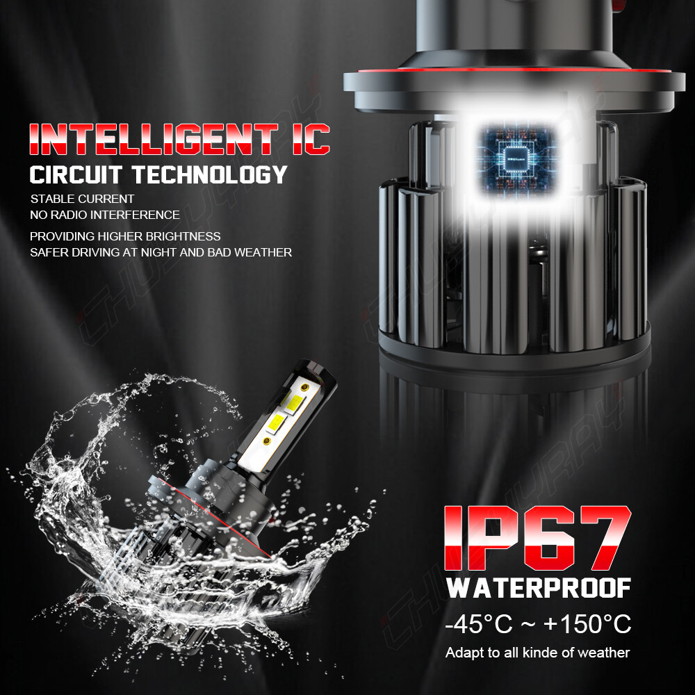 H13 9008 LED Headlight Bulbs Kit 100W 20000LM High & Low Beam Super Bright White