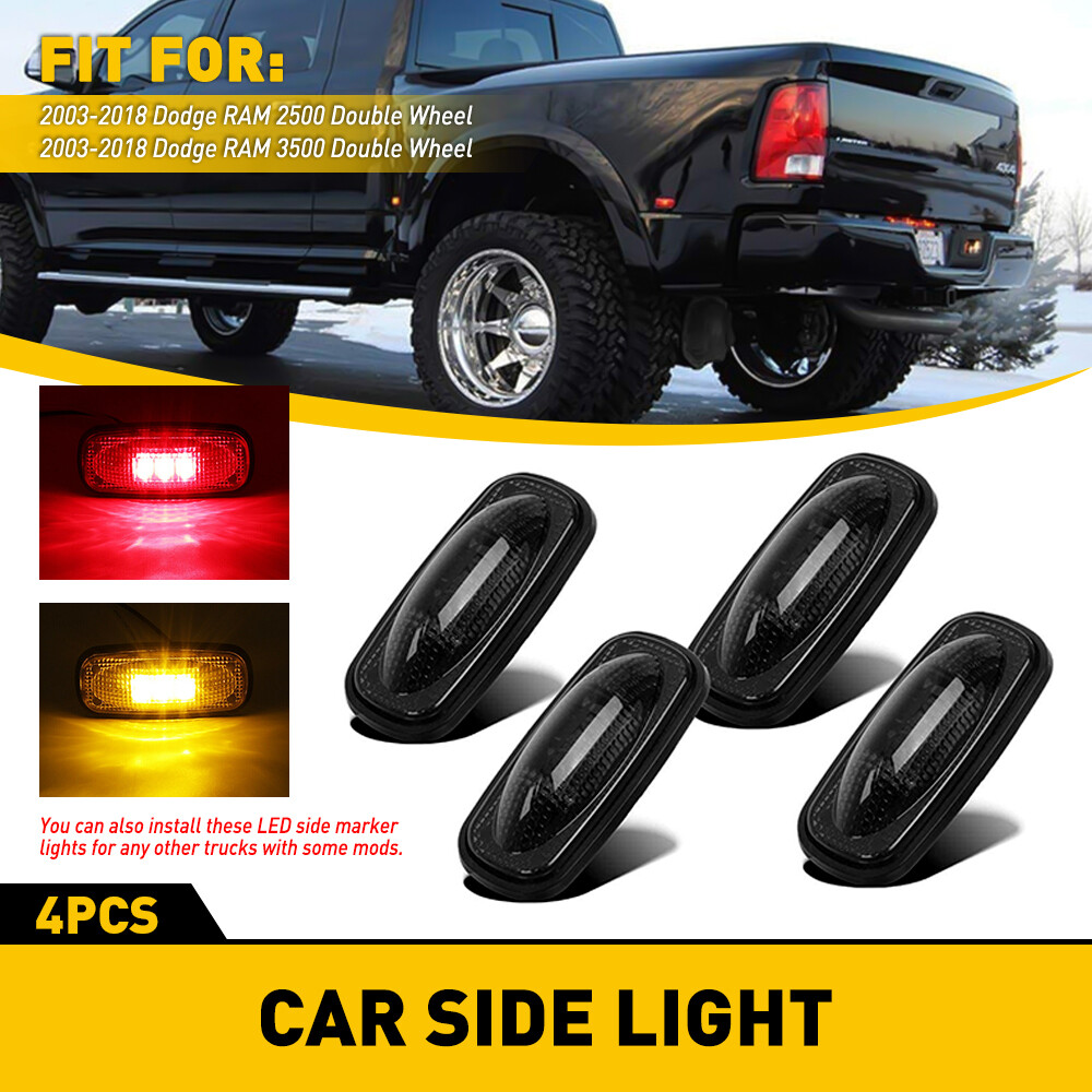 For 03-18 Dodge Ram 2500 3500 Dually Bed LED Fender Side Marker Light Smoked 4PC