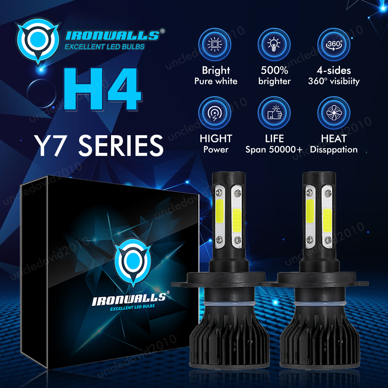 4-sides 9003 H4 HB2 LED Headlight Car Trucks ATV Bulbs Kit High-Low Beam 6500K