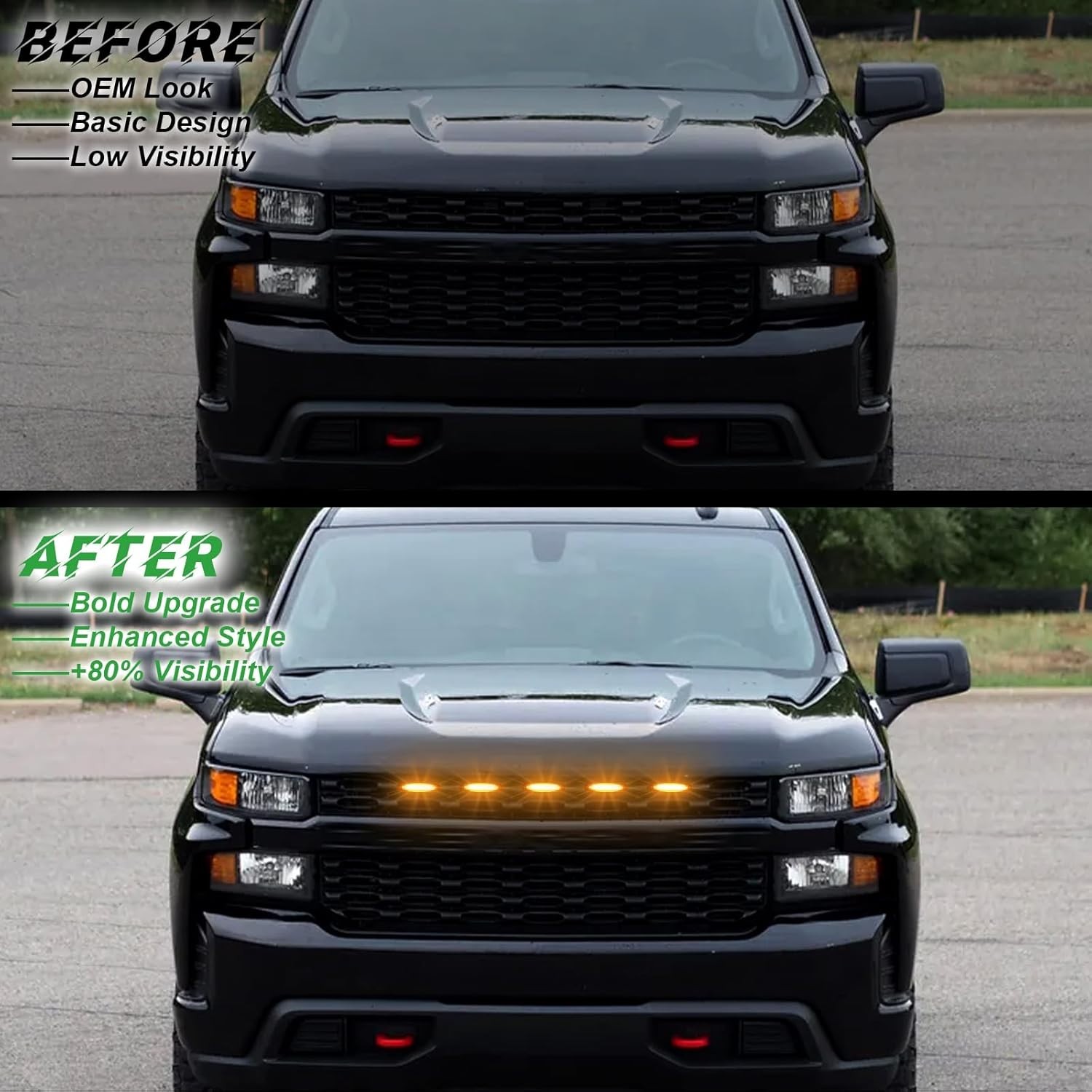 LED Front Grill Grille Lights for 2019-2021 Silverado 1500 Custom Trail Boss WT
