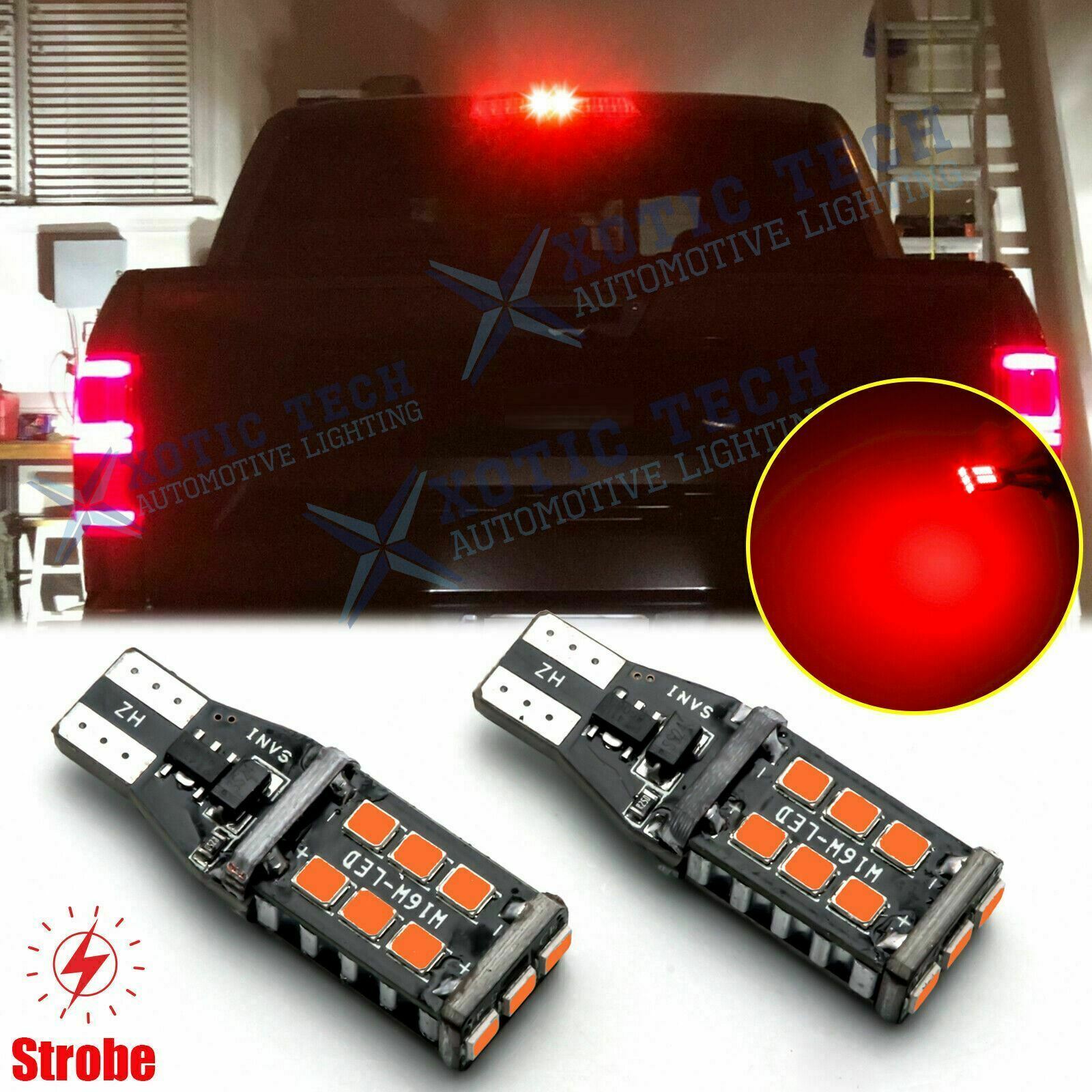 T15 921 912 Flash Strobe Red LED Center High Mount Stop 3RD Brake Light Bulbs