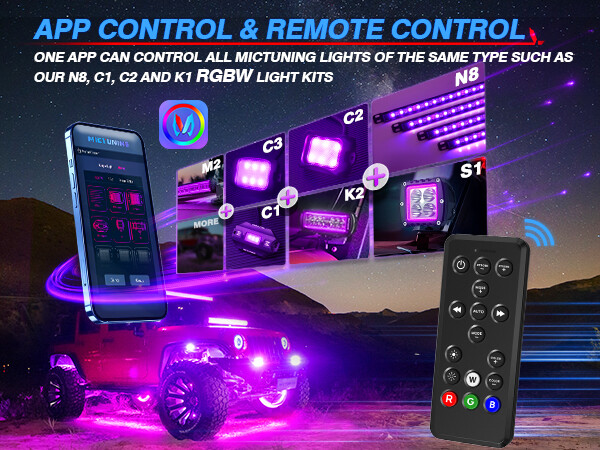 8pcs Car Underglow RGBW Aluminum LED Light Strips Exterior Underbody Light Bars