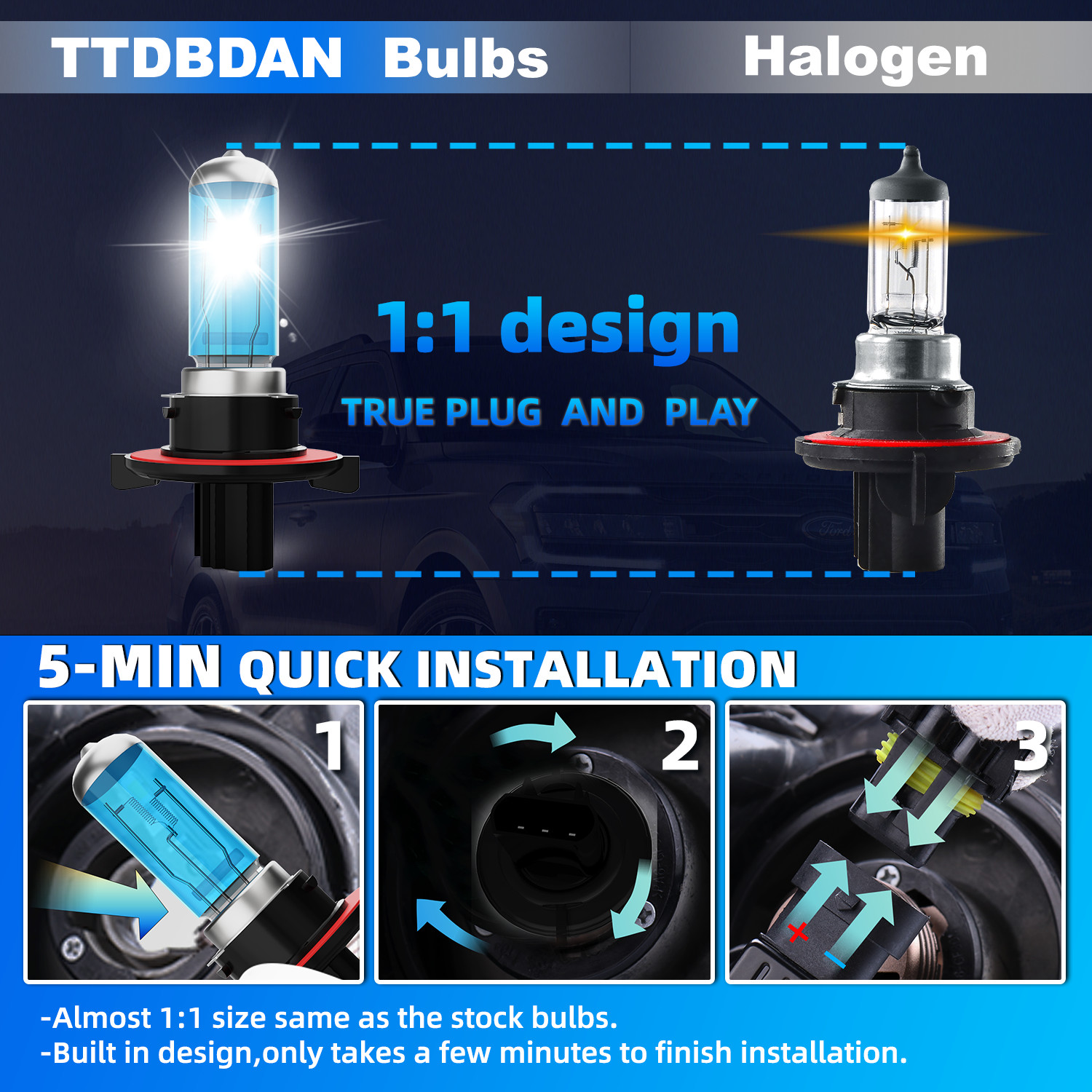 For Ford Escape 2008-2012 H13/9008 Halogen Headlight Bulbs High/Low Beam 6000K