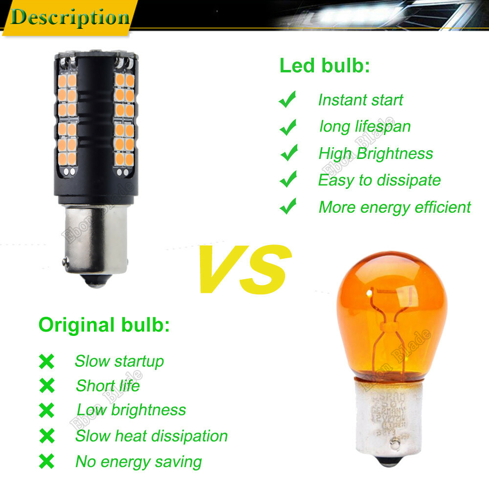 2 X CANBUS ERROR FREE BAU15S PY21W 7507 3030 60 LED AMBER TURN SIGNAL LAMP BULB