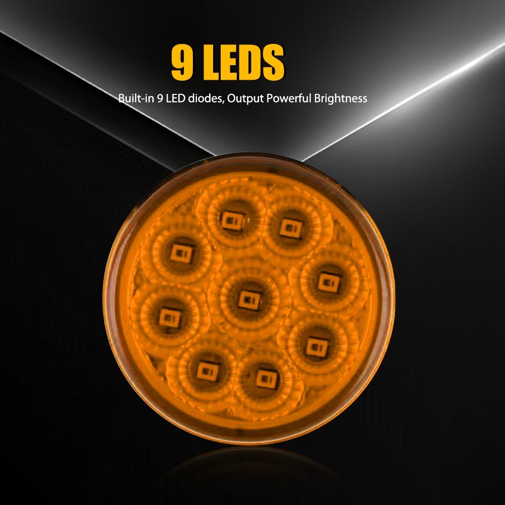 2″ Inch DOT Amber Round Trailer 9 LED Marker Lights Grommet Fit Truck RV 10-50X