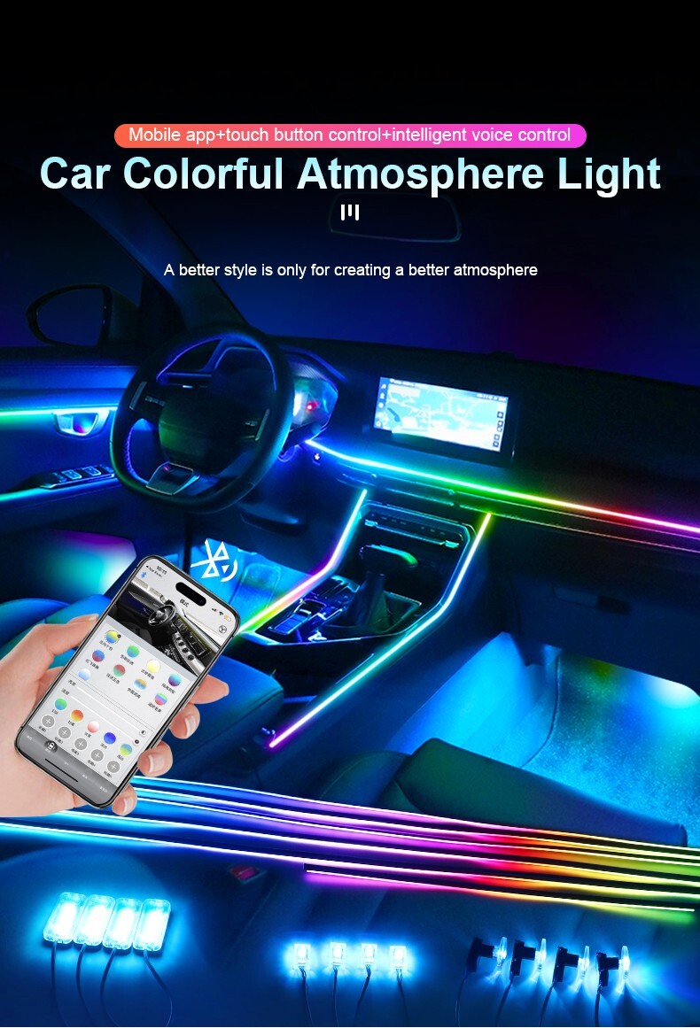 Universal Car LED Ambient Light Strip atmosphere Music Sync RGB Interior Kit US
