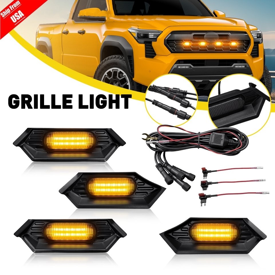 4/Set Amber LED Grill Lights For 2024 2025 Toyota Tacoma TR D Sport / Off-Road