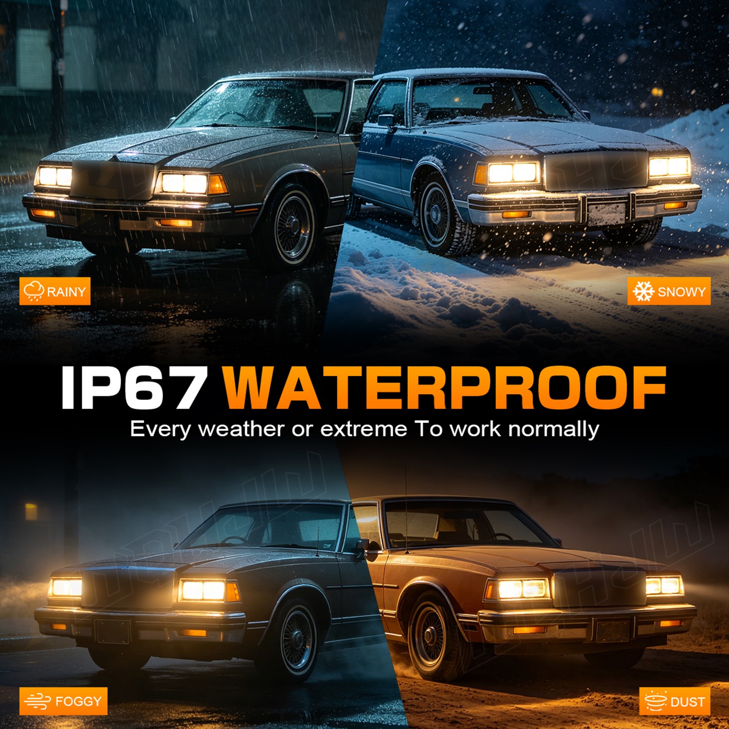 4×6 LED Square Headlights IP68 Waterproof Hi Lo Beam Pair