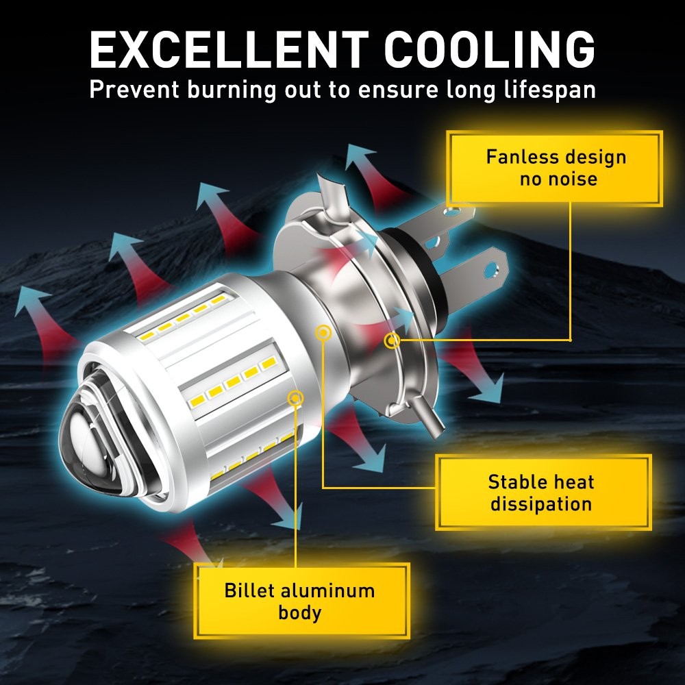 For Motorcycle H4 White Yellow Dual Color LED Hi/Low Beam Bulb Bright Headlight
