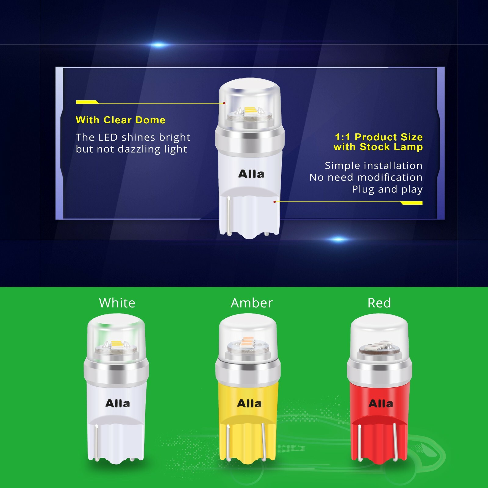 LED Amber Yellow Front Side Marker Light Bulbs for Dodge RAM 194 168 175 W5W