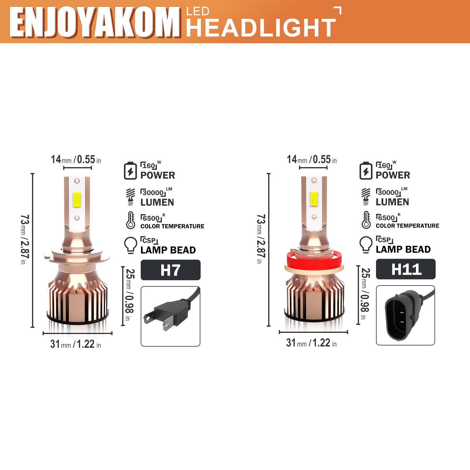 For Ford Escape 2005-2007 H7 H11 CSP LED Headlights Hi-Low Beam Bulbs Kit 6500K