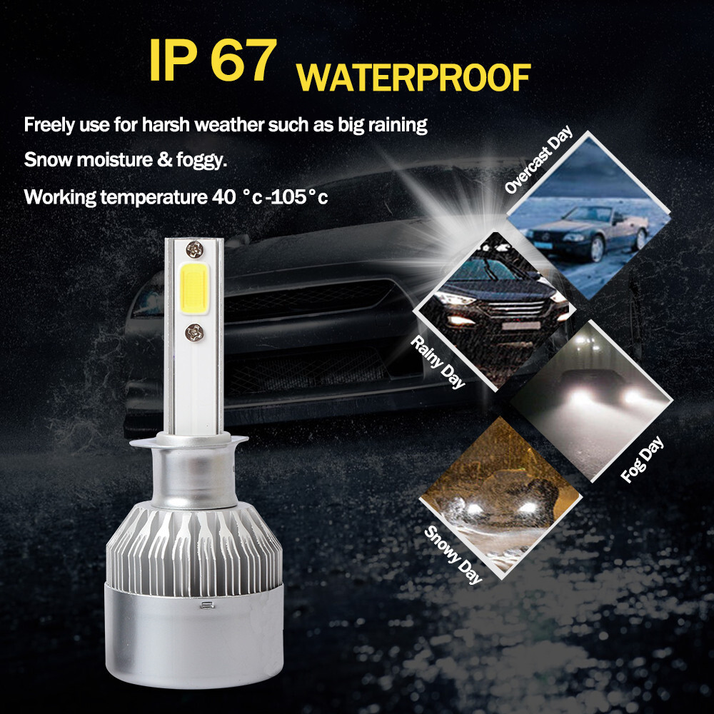 Pair H1 C6 LED Headlight FOG Lights Kit 6500K White High Low Beam Bulbs 720000LM