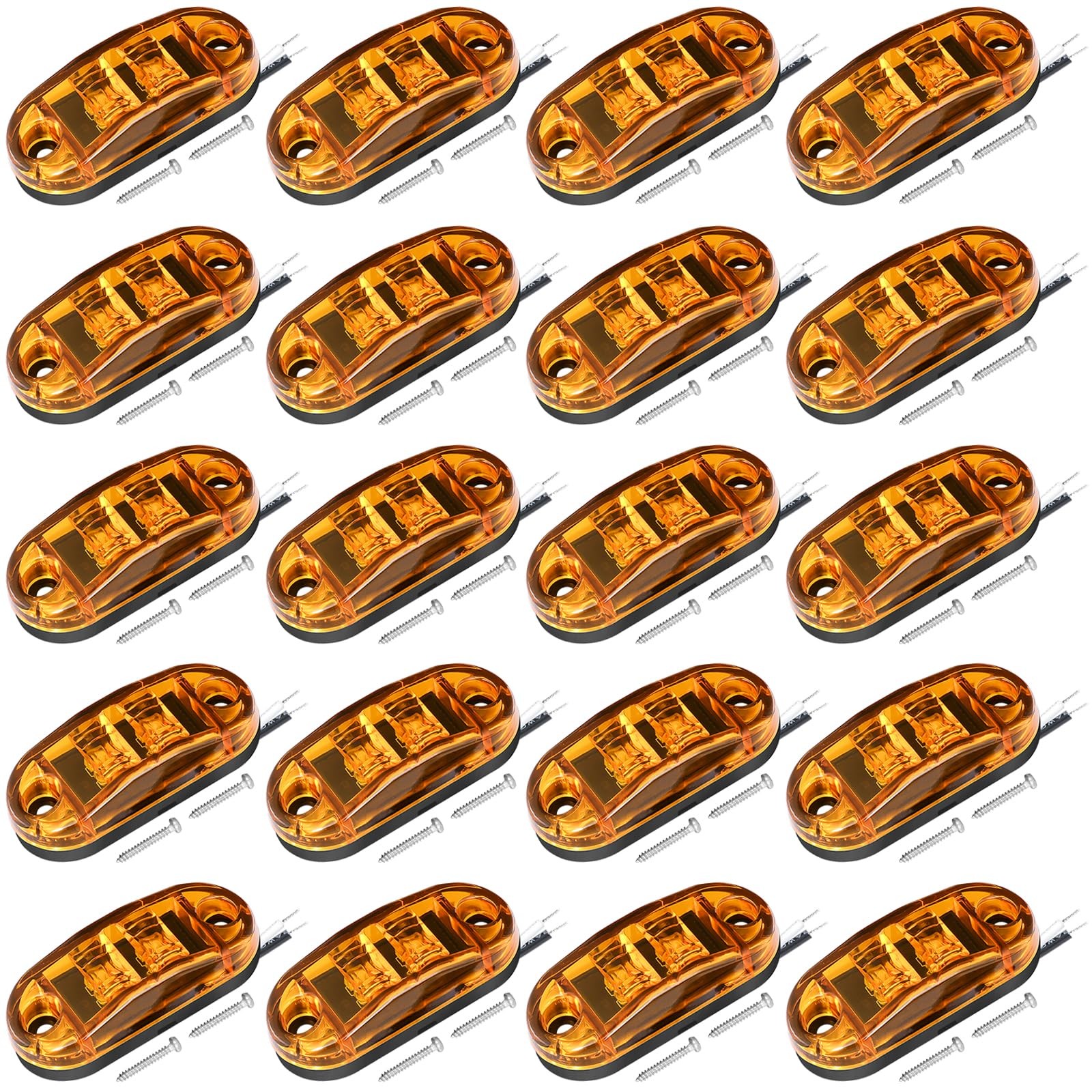 20Pcs LED Sealed Side Marker Clearance Lights Amber SAE DOT For Trailer Truck RV