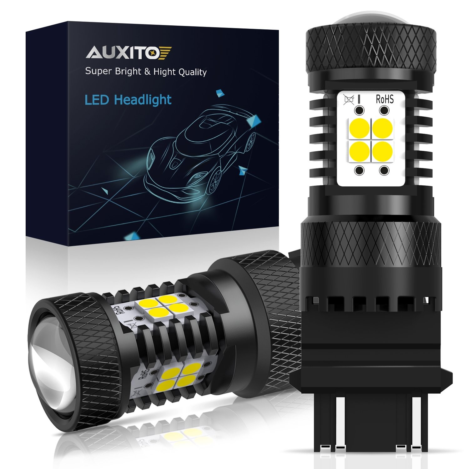 2X AUXITO 3157 3156 Turn Signal light White High Power bulb LED 2400LM EXC
