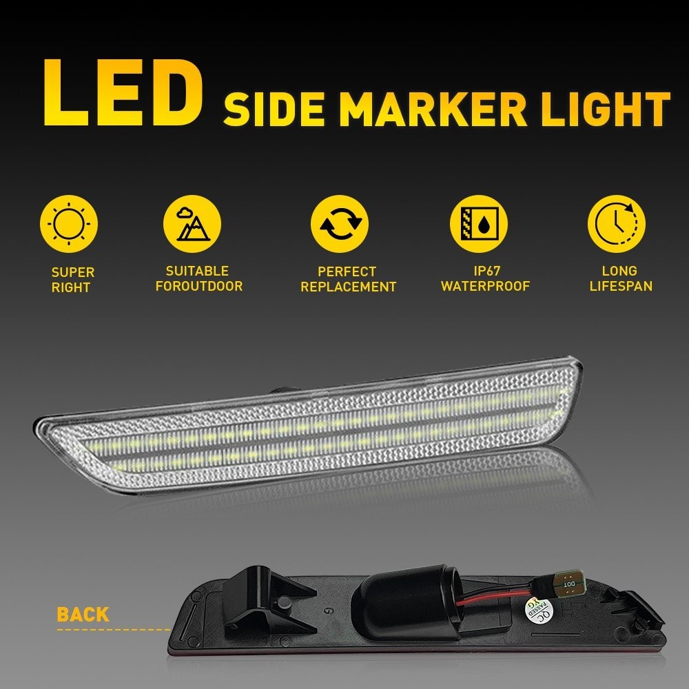 For 2010-14 Ford Mustang LED White Side Marker Light Clear Lens Front Rear 4pcs