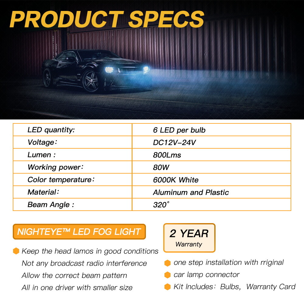 2x NIGHTEYE H1 LED Headlight Fog Driving Light Bulb 6000K High Bright Xenon Lamp