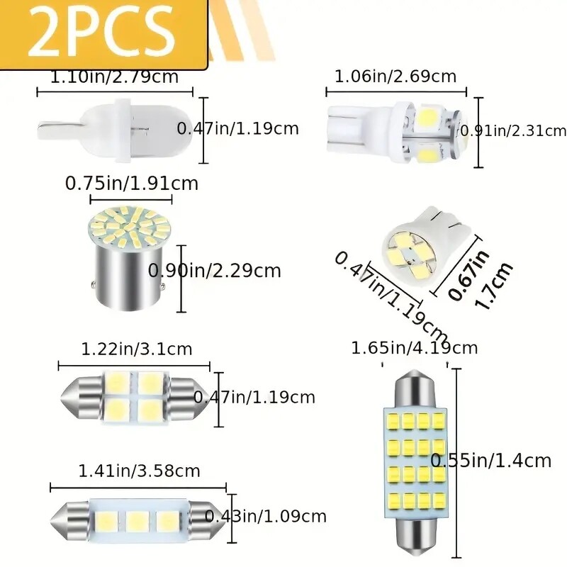 42PCS Car Interior Combo LED Map Dome Door Trunk License Plate Light Bulbs White