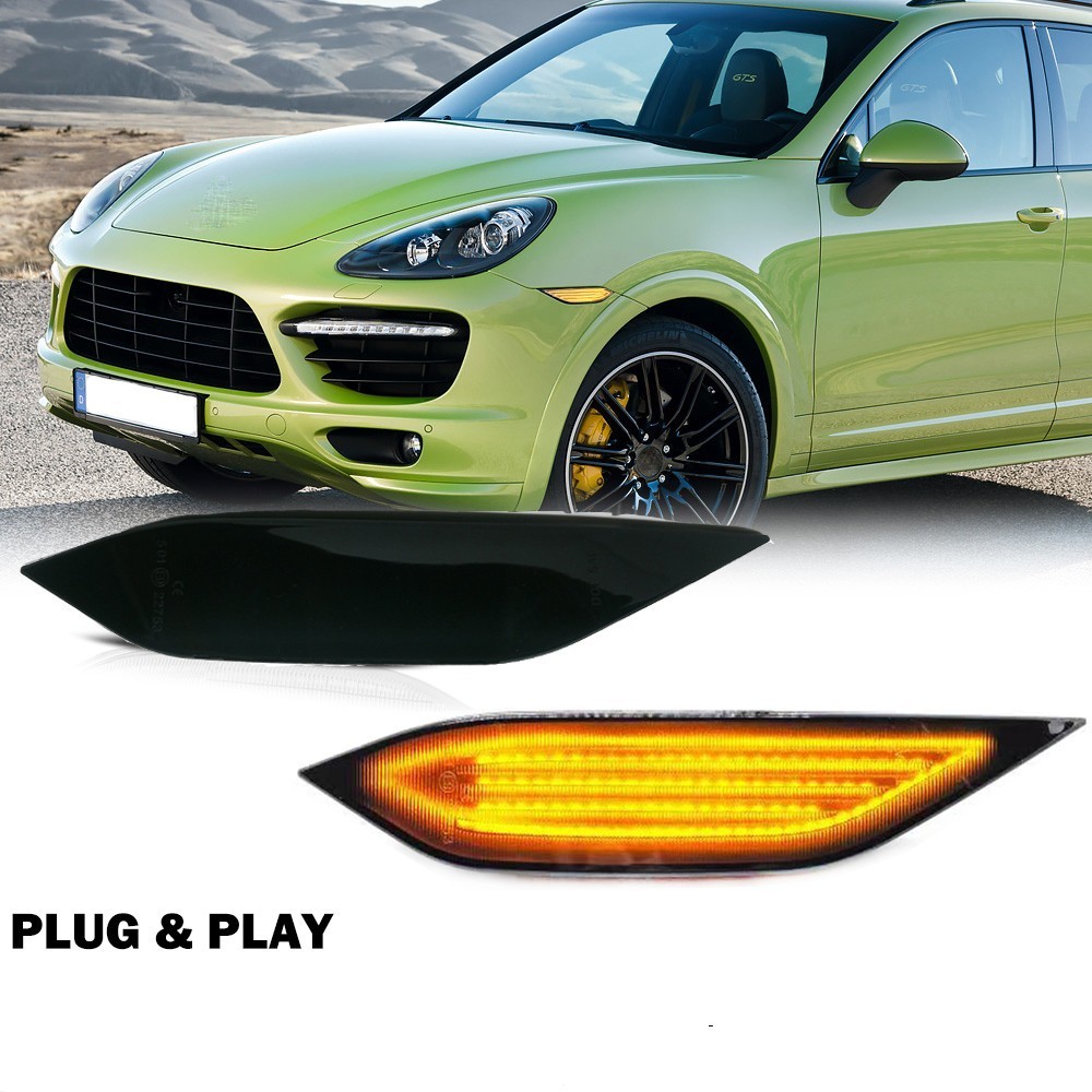 Smoked Lens Amber LED Front Side marker Lights For 11-14 Pre-LCI Porsche Cayenne