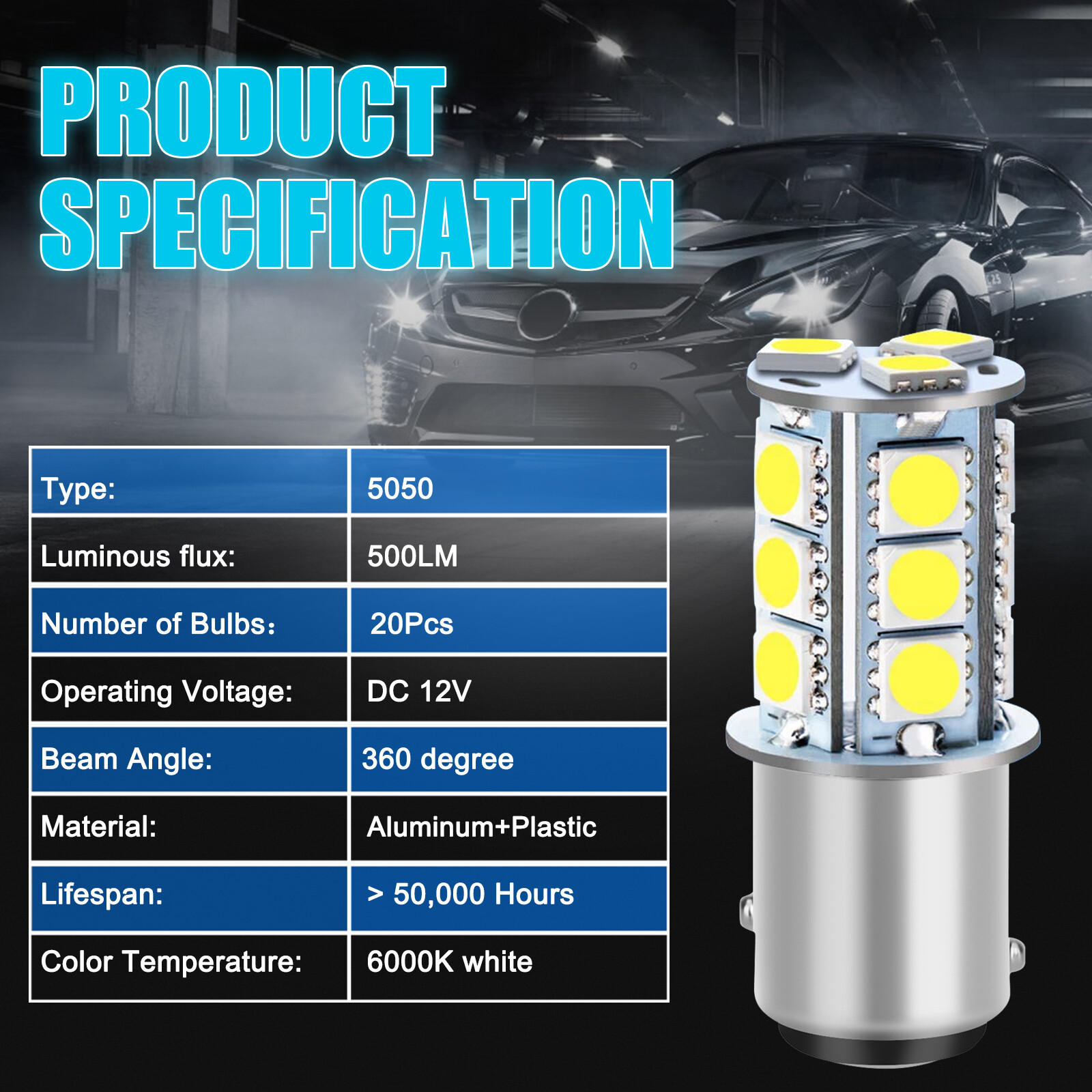 20x Super White 1157 BAY15D 18SMD RV Camper Trailer LED Interior Light Bulbs 12V