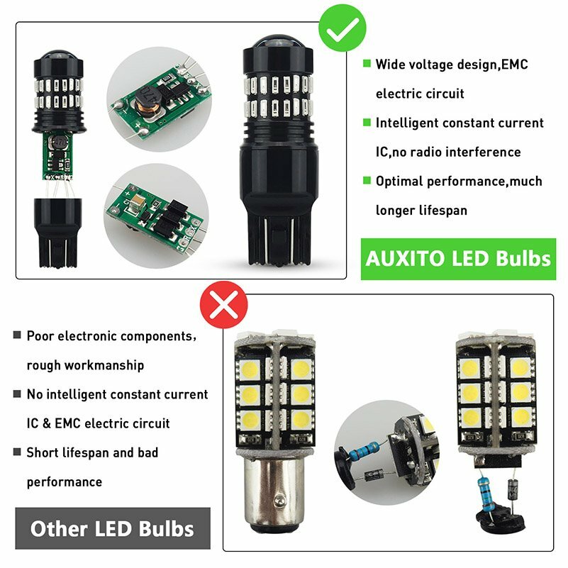 2 PC AUXITO 7443 7440 Brake Tail Stop Light Red Flash Strobe Blinking LED Bulb A