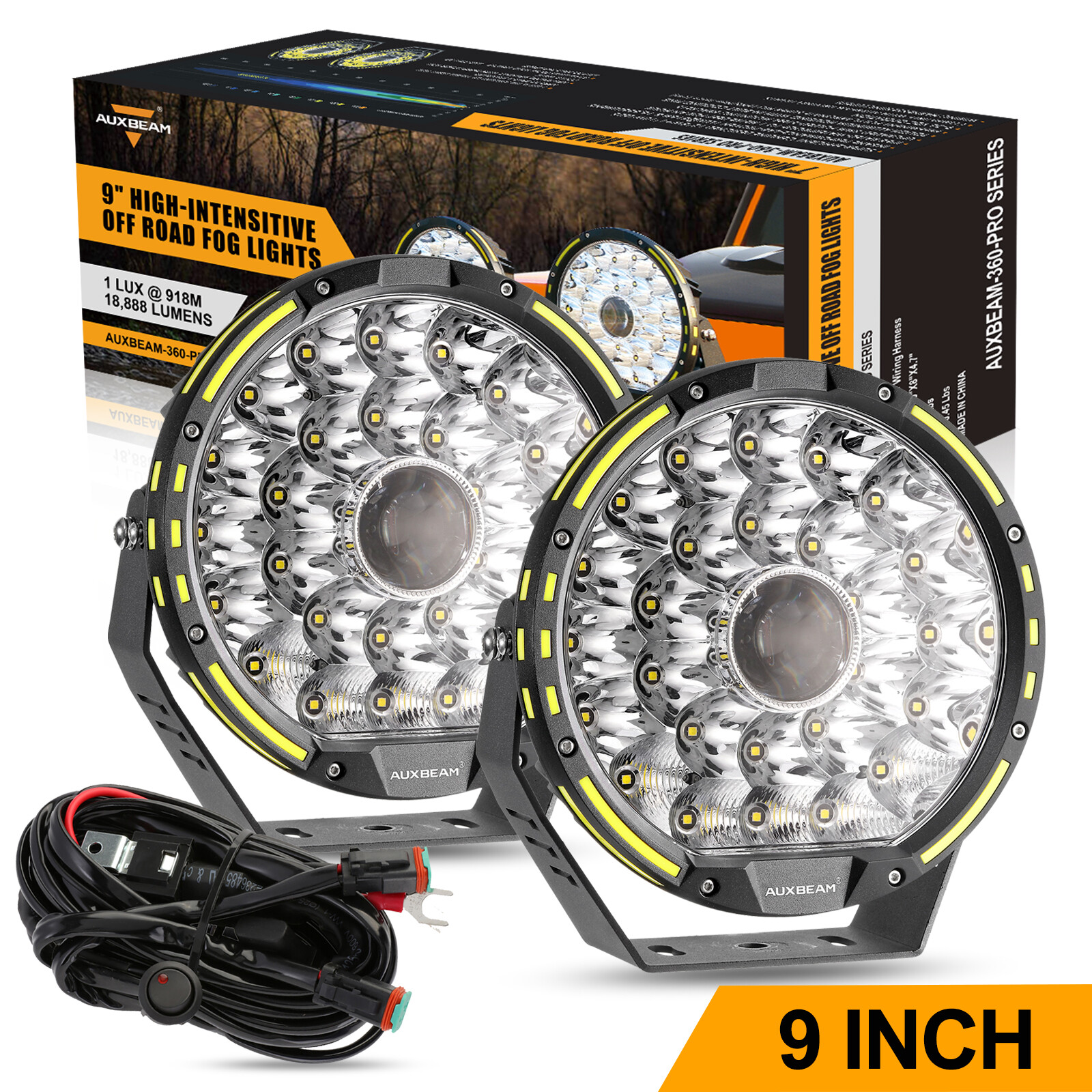 AUXBEAM 9″ 720W 360-PRO Round LED Work Lights Spot Offroad Driving For Jeep ATV