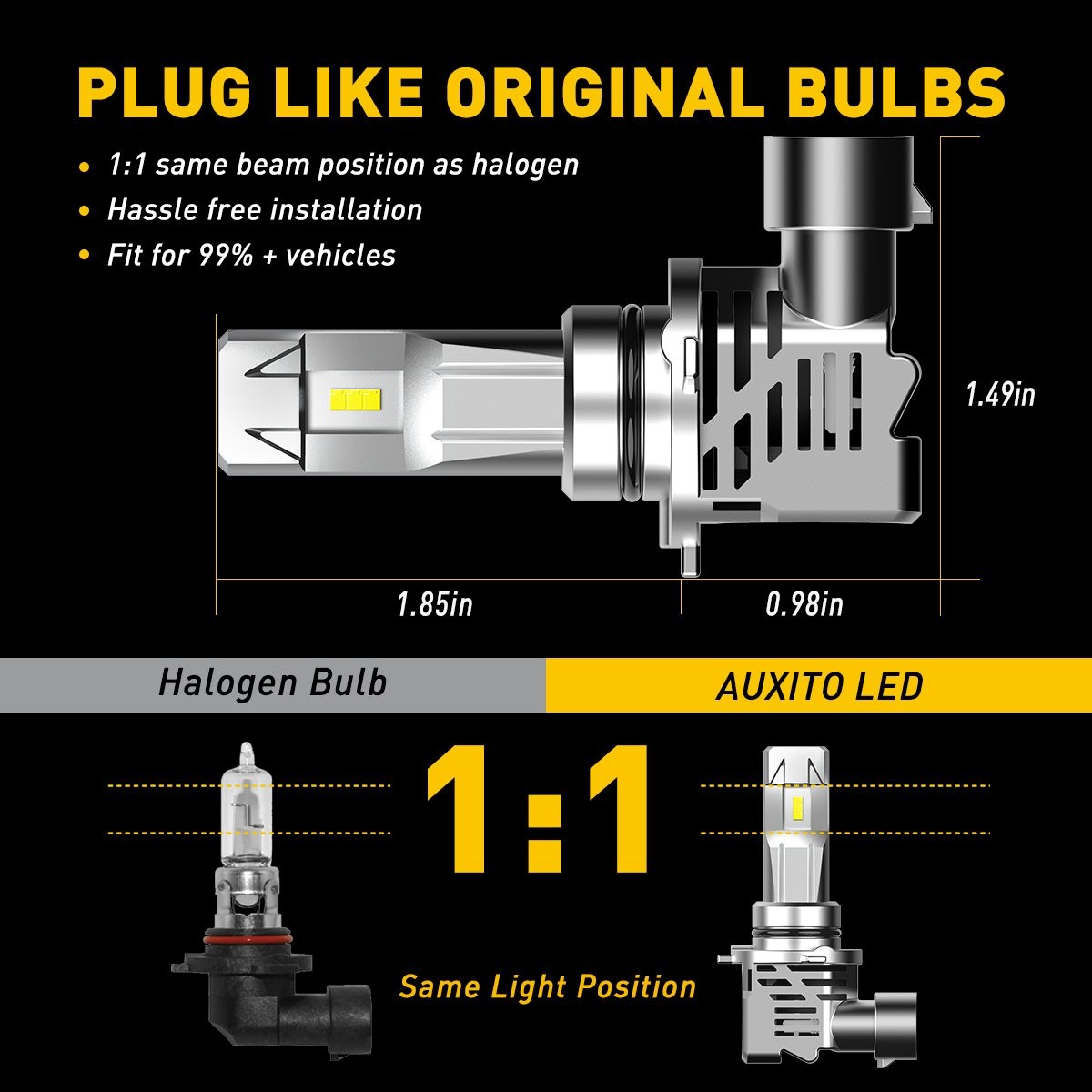 AUXITO 9005 9006 LED Combo Headlight Bulbs High Low Beam Kit 6500K White 24000LM