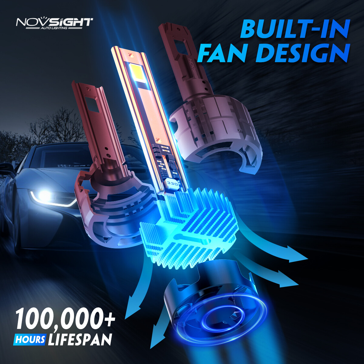 NOVSIGHT 9012 LED Headlight Bulbs Kit High Low Beam 6500K Super Bright Lamps